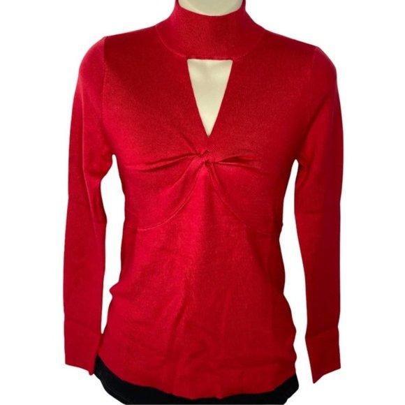 INC International Concepts Sweaters - INC  Mock-Neck Keyhole Twist Sweater Red Small